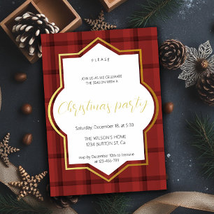 Faire-part Fête traditionnelle de Noël rouge et or Tartan