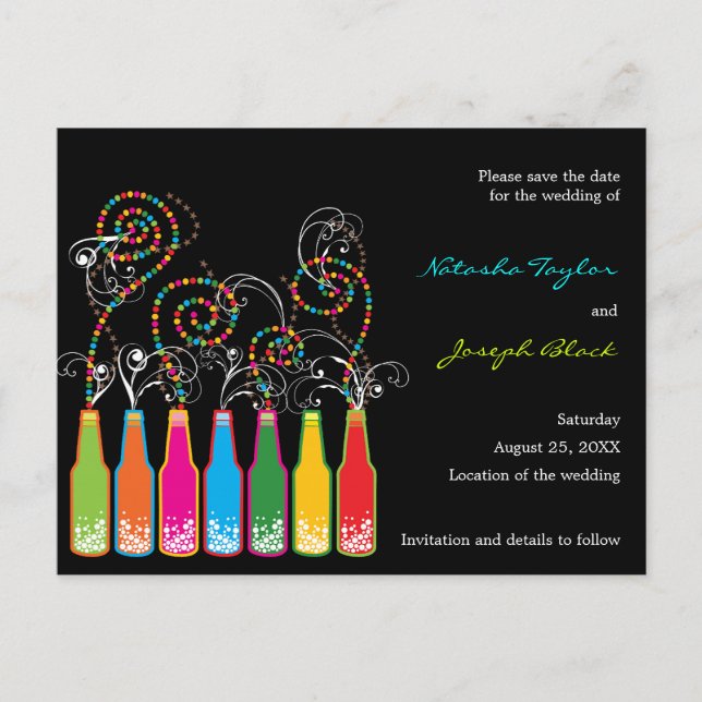 Faire-part Fêtes Bubbly ! Enregistrer la date Carte postale p (Devant)