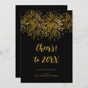 Faire-part Feu d'or noir personnalisé Bonne année