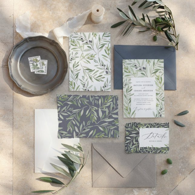 Faire-part Feuillage de branche d'olive à l'aquarelle moderne (Créateur téléchargé)