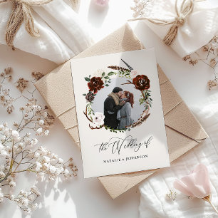 Faire-part Feuillage rustique et le bois sauvent la date