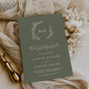 Faire-part Feuille minimale   Elopement vert foncé