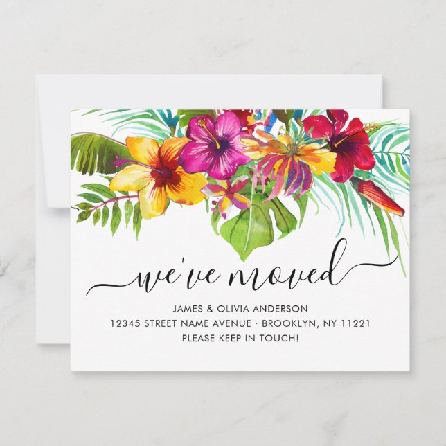 Faire-part Feuilles floraux tropicaux Nous avons déménagé Nou (Devant)