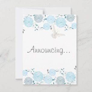 Faire-part Fiançailles de papillons et de chrysanthèmes bleus