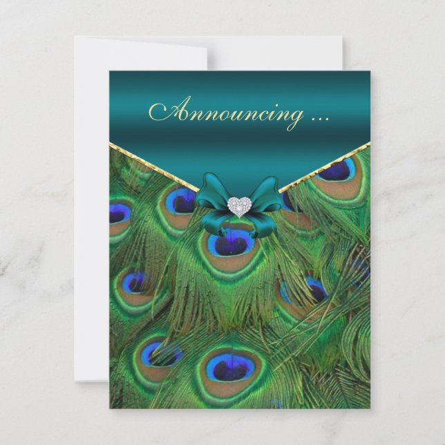 Faire-part Fiançailles Teal Paon  Annonce (Devant)