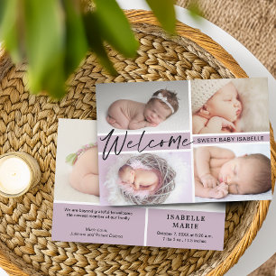 Faire-part Fille Bienvenue Doux Bébé Photo Collage Naissance