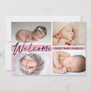 Faire-part Fille Bienvenue Sweet Baby Photo Collage Naissance