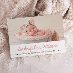 Faire-part Fille blanche bébé rose Photo personnalisée Naissa