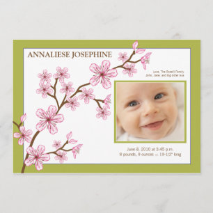 Faire-part Fille Fleur de Cerisier Naissance Annonce : bébé l