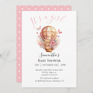 Faire-part Fille Teddy Bearly Wait Hot Air Balloon rose