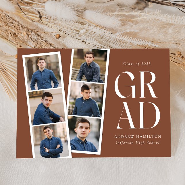 Faire-part Filmstrip moderne Brown 6 Photo Graduation (Créateur téléchargé)