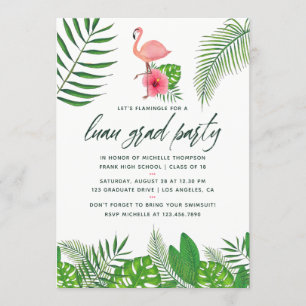 Faire-part Flamant rose rose Photo Aquarelle Luau Graduation