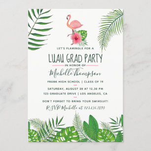 Faire-part Flamant Rose Tropical Aquarelle Luau Diplôme