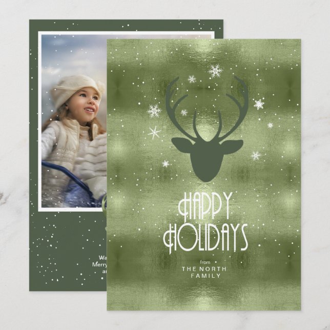 Faire-part Flèches de cerfs Antlers Photo de Noël Green ID861 (Devant / Derrière)