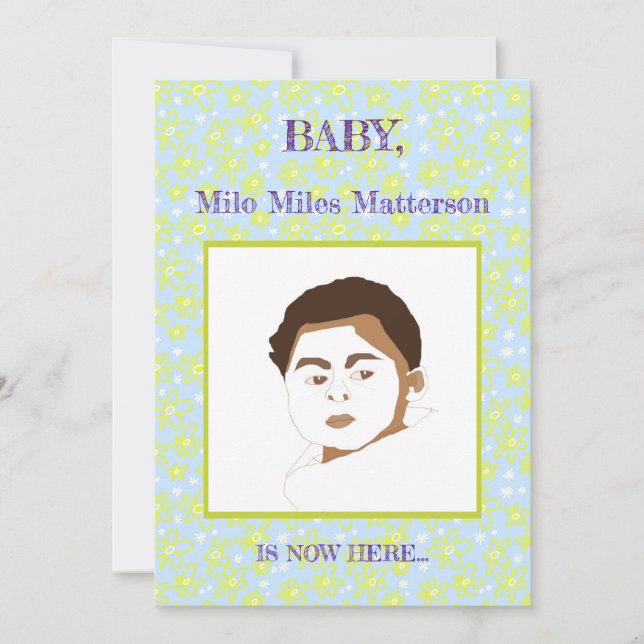 Faire-part Fleur Bouquet Daisy Meadow Périwinkle Lemon Birth (Devant)