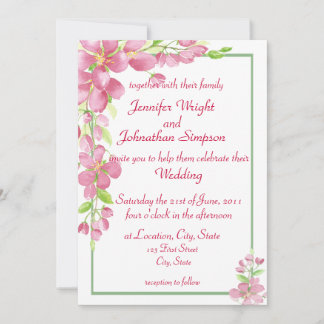 Faire-part Fleur de cerisier rose floral vert simple élégant