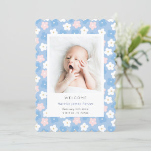 Faire-part Fleur marguerite bleue Pastel Naissance simple m