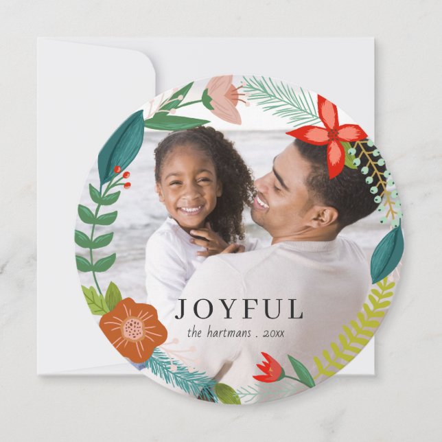 Faire-part Fleur & Pine Wreath | Vacances photos complètes (Devant)