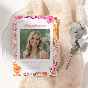 Faire-part Fleur rose orange Photo remise de diplôme 2026 Est