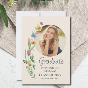 Faire-part Fleur sauvage Boho Girl Photo College Graduation