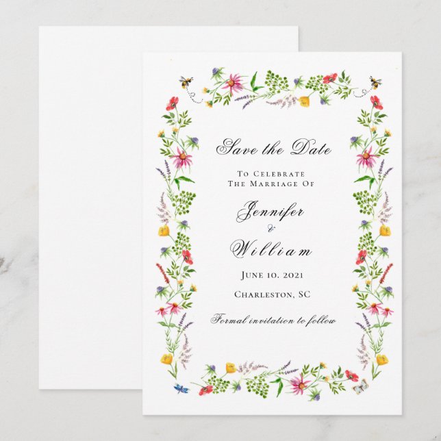 Faire-part Fleur sauvage d'aquarelle Mariage Enregistrer la d (Devant / Derrière)