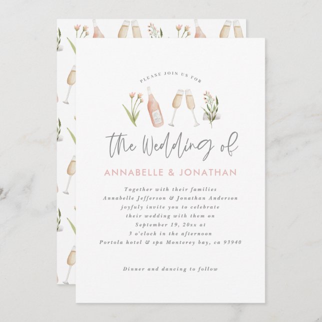 Faire-part fleur sauvage florale champagne écriture moderne s (Devant / Derrière)