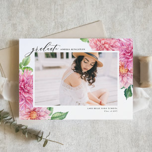 Faire-part Fleurs de Dahlia Aquarelle Rose Photo Annonce de D