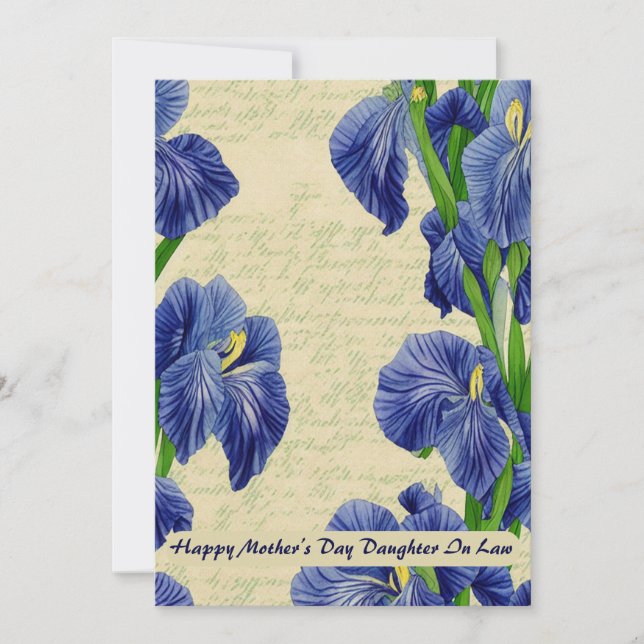 Faire-part Fleurs de Iris Bleu Joyeuse Fête des Mères (Devant)
