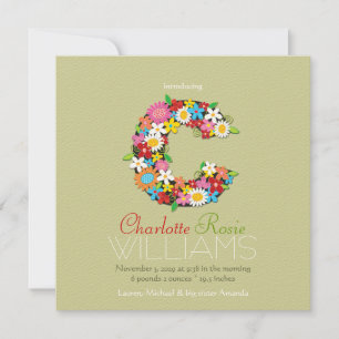 Faire-part Fleurs de printemps Monogramme Bébé Fille Photo Na
