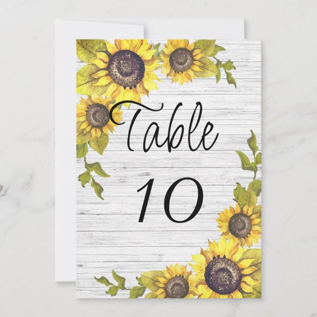 Faire-part Fleurs de soleil sur bois blancNuméro de table de  (Devant)