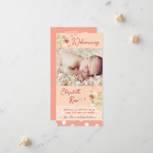 Faire-part Fleurs Florales Roses Fantaisie Naissance Bébé Fil