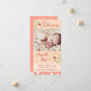 Faire-part Fleurs florales roses Whimsical Baby Girl Photo Na