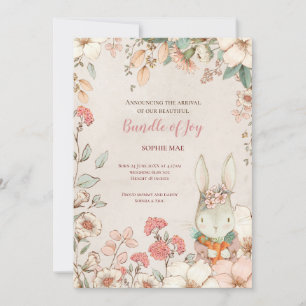 Faire-part Fleurs photo vintage lapin mignonne bébé fille nai