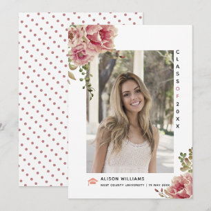 Faire-part Fleurs roses poussiéreuses Classe de 2025 graduati