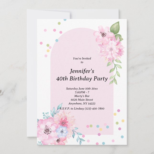 Faire-Part Floral Aquarelle Rose (Devant)