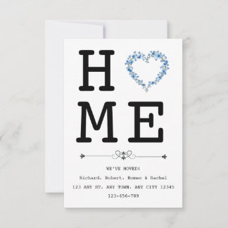 Faire-part Floral Blue Heart New Home Announcement