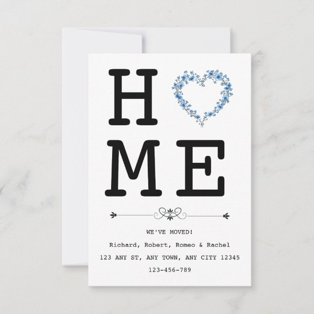 Faire-part Floral Blue Heart New Home Announcement (Devant)