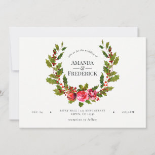 Faire-part floral de mariage de Noël avec houx et
