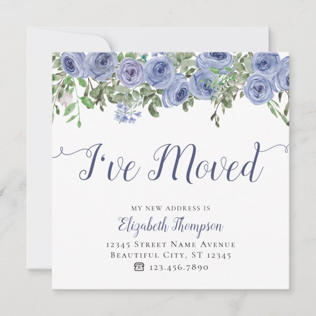 Faire-part Floral J'Ai Déménagé Nouvelle Adresse Blue Rustic  (Devant)