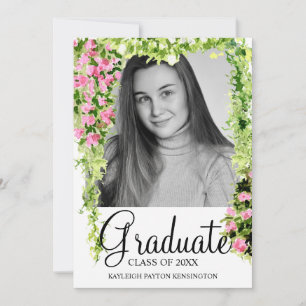 Faire-part Floral Moderne Élégant Script Graduation Photo