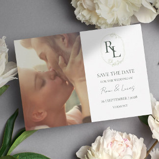 Faire-part Floral Monogramme Couple Photo Mariage Enregistrer