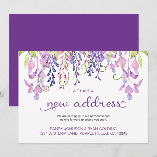 Faire-part Floral Purple Wisteria Nous Avons Une Nouvelle Adr (Devant / Derrière)