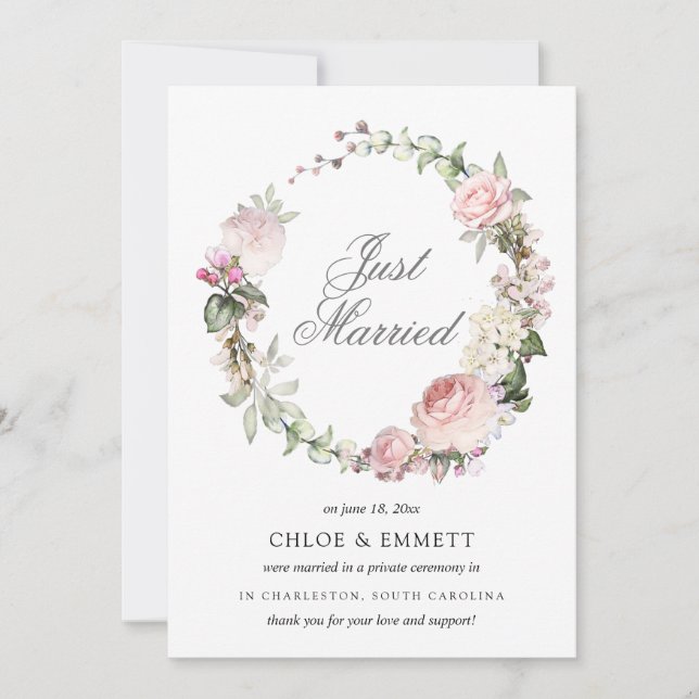 Faire-part Floral Rose Blanc Juste Marié Elopement (Devant)