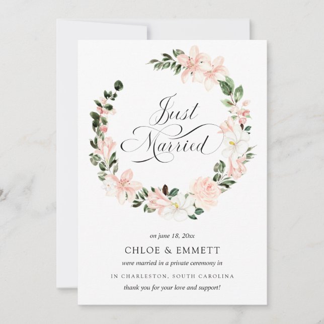 Faire-part Floral Rose Blanc Juste Marié Elopement (Devant)