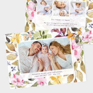 Faire-part florales élégantes photo nouveau-né naissance bébé