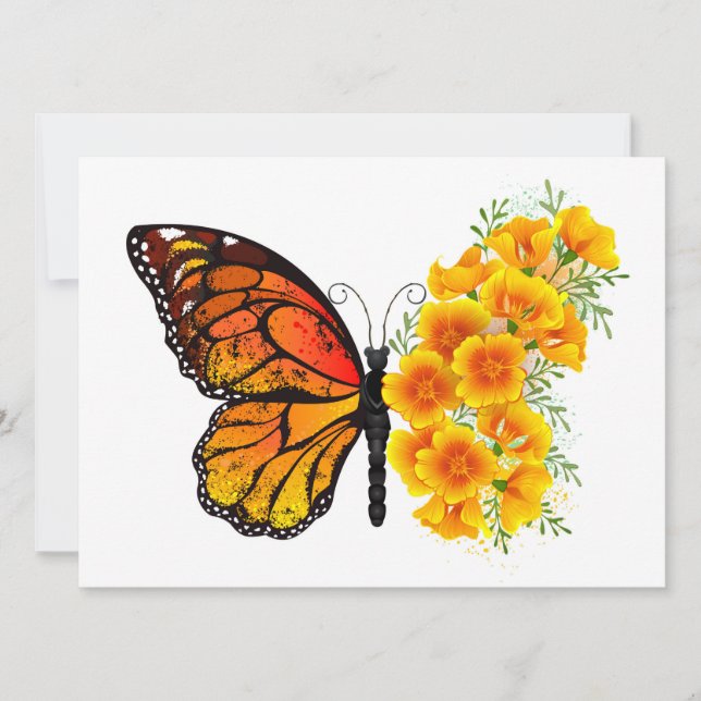Faire-part Flower Butterfly with Yellow California Poppy (Devant)