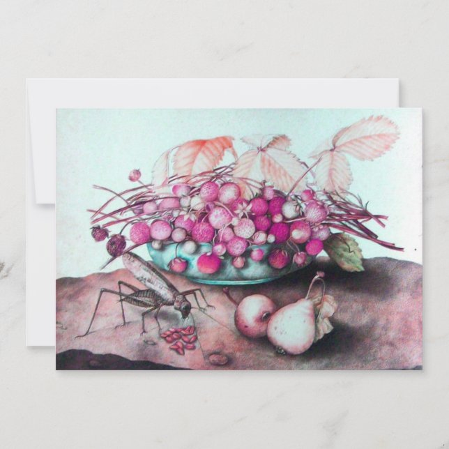 Faire-part FRUITS DE SAISON / FRAISES, POIRES Rose fuchsia (Devant)