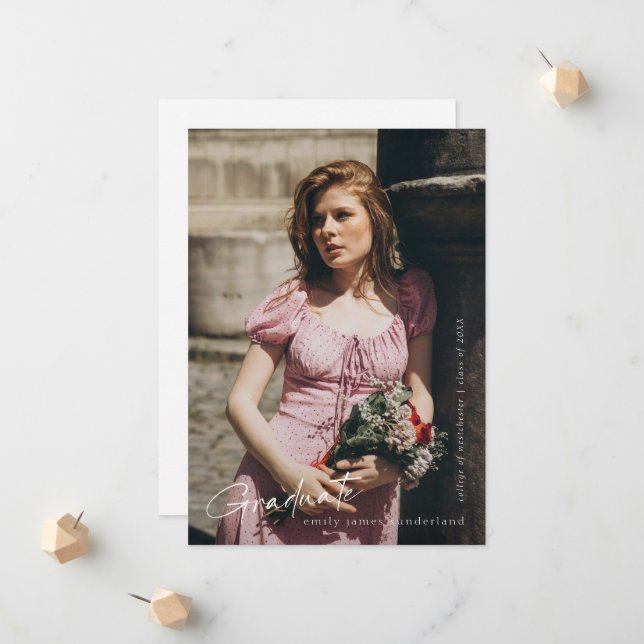 Faire-part Full Bleed Modern Script Gradué Simple Photo (Devant/Arrière en situation)