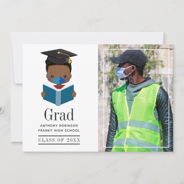Faire-part Fun Covid-19 African American Boy Graduation Photo (Devant)