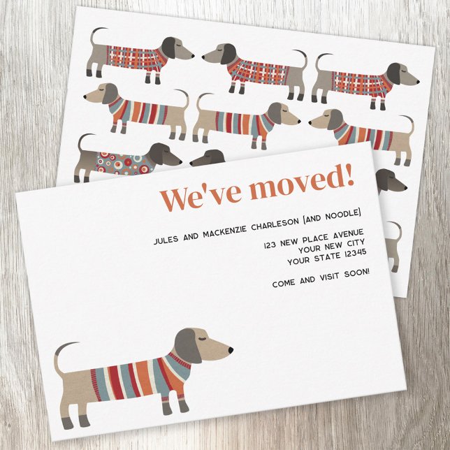 Faire-part Fun Dachsund Dog Moving Announcement (Adorable Dachshund wiener sausage dog personalized custom text new home moving announcement)